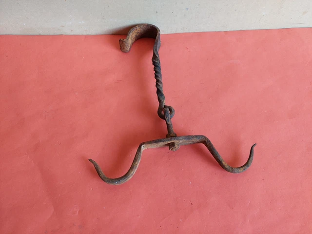 Old Antique Primitive Hand Forged Wrought Hook Hanger Strong 19th.