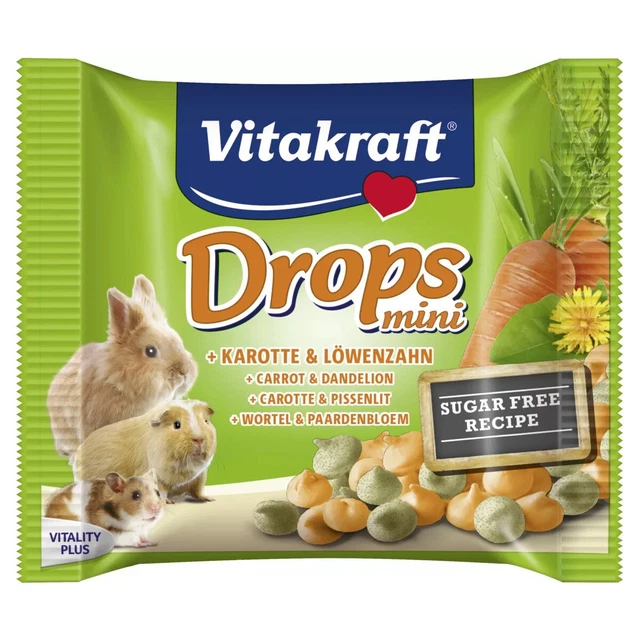 Vitakraft Gotas Mini + Zanahoria & Diente de León 40G-12 Pieza, Nuevo