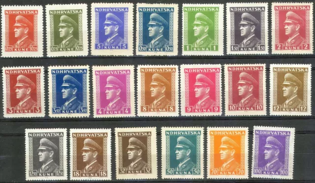 20 sellos de CROACIA, 1943 | Ante Pavelić | Yvert 75/94 MNH