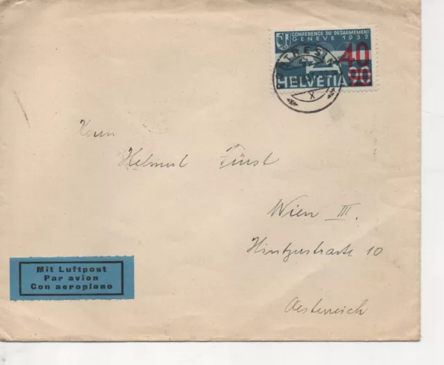 Flugpost Kuvert mit Mi.Nr.: 297 b gel. 1937 Stempel Wien 1 Flugpost auf Rückseit