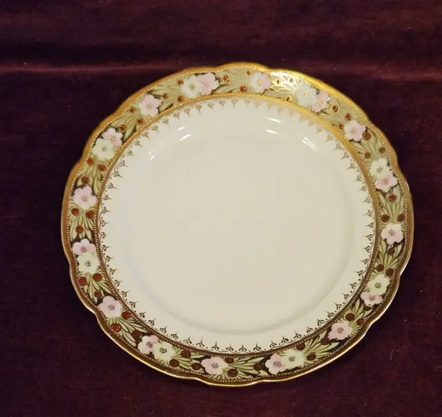 RC Nippon Porcelain Japan Hand Painted Plate Flowers Gold Moriage 9"