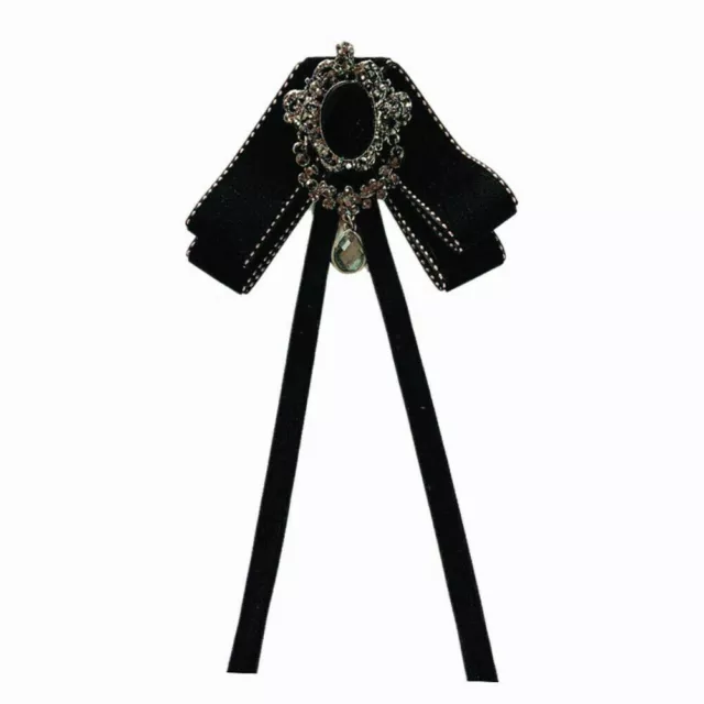 Women Retro Rhinestone Bow Neck Tie Collar Bowknot JK Uniform Bowtie Ribbon