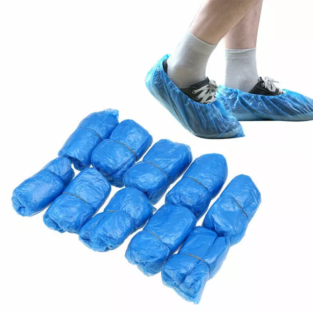 100 Pack Plastic Disposable Waterproof Shoes Foot Cover Cleaning Overshoes Blue