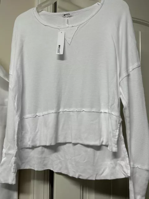 LA Made Women's White Crew Neck Long-Sleeve Ribbed Top Sz XS