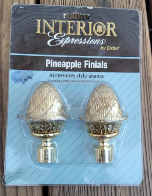 Vtg Interior Expressions Pineapple Pinecone Acorn Finials Curtain Rod Ends
