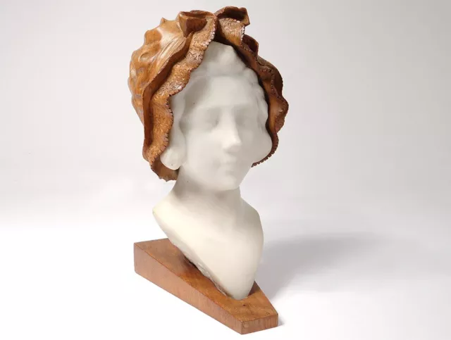 Sculpture tête jeune femme marbre Carrare bois sculpté Hollande XIXème
