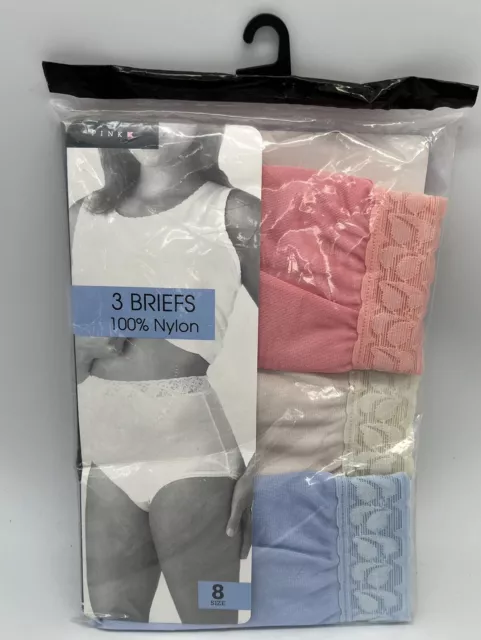 KMART PINK K Nylon Briefs 3 Pair Granny Panties Vintage Size 8 New