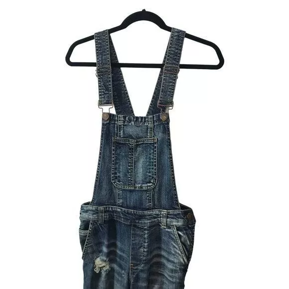 Y2K Dollhouse Bib Overalls Juniors Size 9 Blue Denim Distressed Destroyed 2