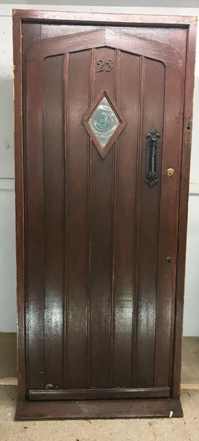 Solid Oak Front Door +Frame Period Reclaimed Antique Old Blown Glass Iron Beauty