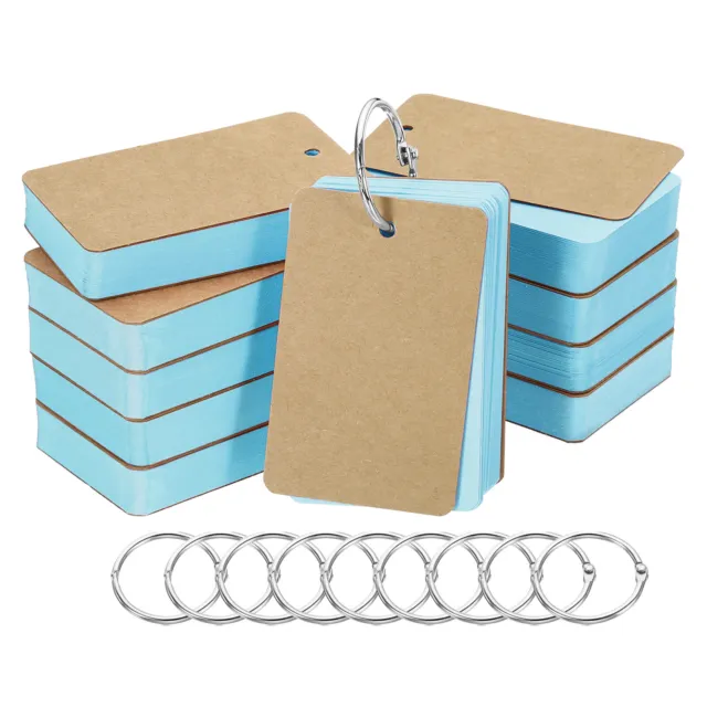 3.5" x 2" Blank Flash Cards with Rings Study Card Index Cards Note, Blue 500pcs