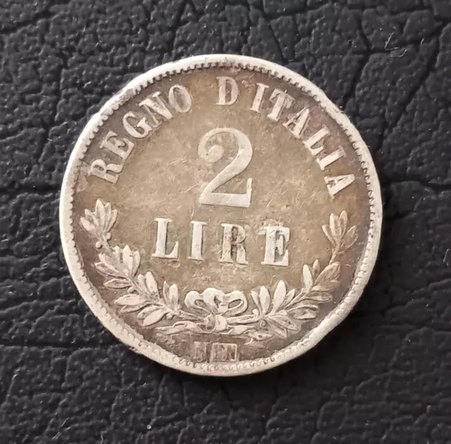 Italy 2 lire 1863 N BN   silver coin  km # 16  Vittorio Emanuele II