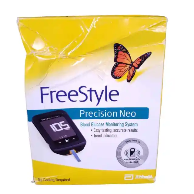 Sistema de monitoreo de glucosa en sangre Freestyle Precision Neo lancetas faltantes