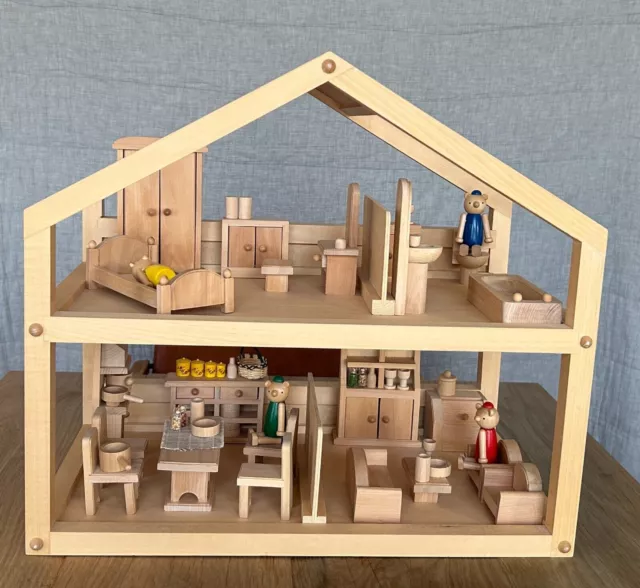 Set di giocattoli per casa delle bambole in miniatura in legno con 4 mobili...