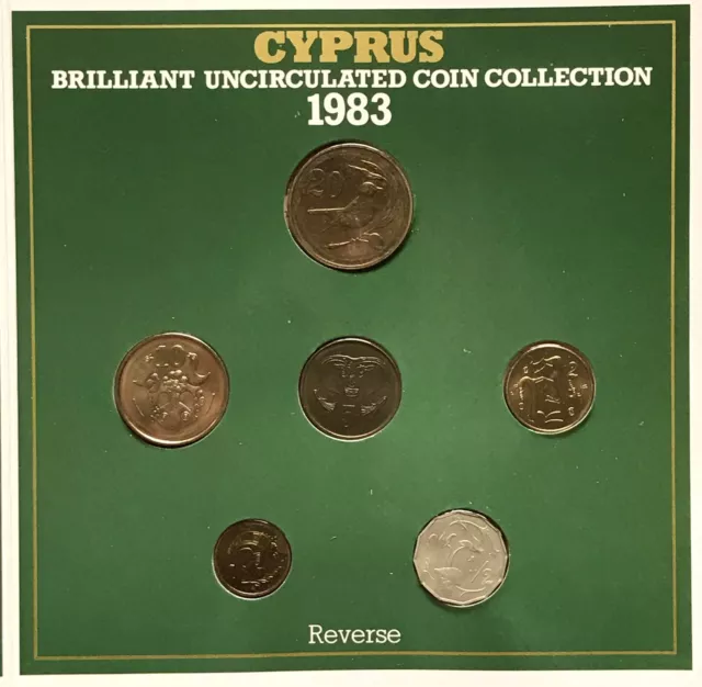 Cyprus 1983 BUNC 6 Coin Collection Set: ½ 1 2 5 10 & 20 Cents in Info Folder