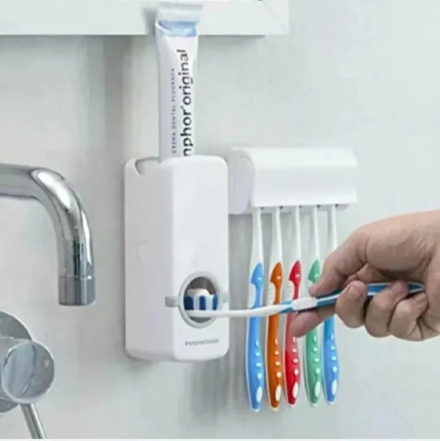 Porta Spazzolino Dispenser Dentifricio Automatico Da Parete Bagno Casa