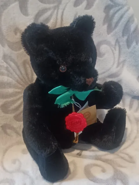 Hermann West Germany Original Teddy with ID TAG 1960's Black short Mohair 14"