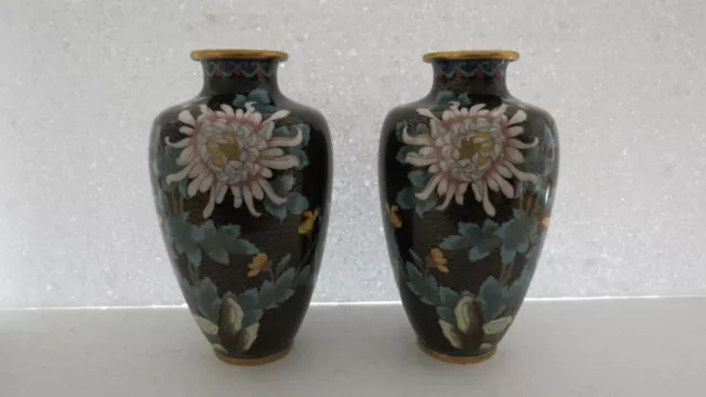 2 Cloisonne Emaille Vasen China  alt Zellen Email Asiatika China Paar Edel RAR