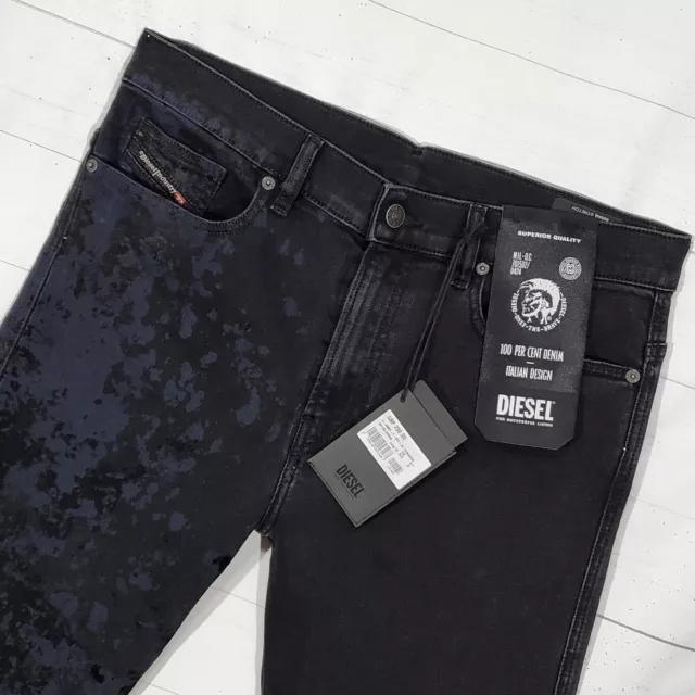 ⭐ mens Diesel D-Amny 009KQ skinny fit stretch black treated denim jeans W30 L32
