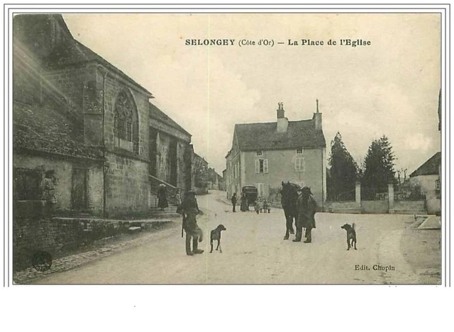 Carte Postale Ancienne De Selongey, L'église Et Le Chœur, Souvenir De Fête
