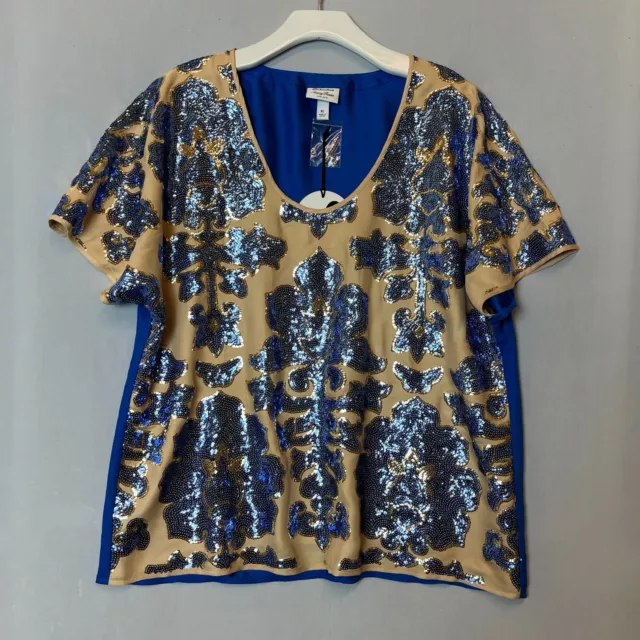Neiman Marcus Top Size XL, Tracy Reese x Target Tan & Blue Sequin