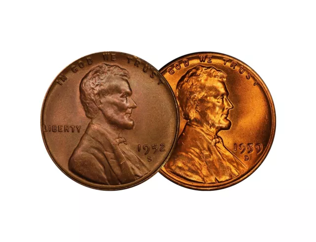 1952 S 1959 D Lincoln Wheat Memorial Cent 1c Brilliant Uncirculated 2 Set
