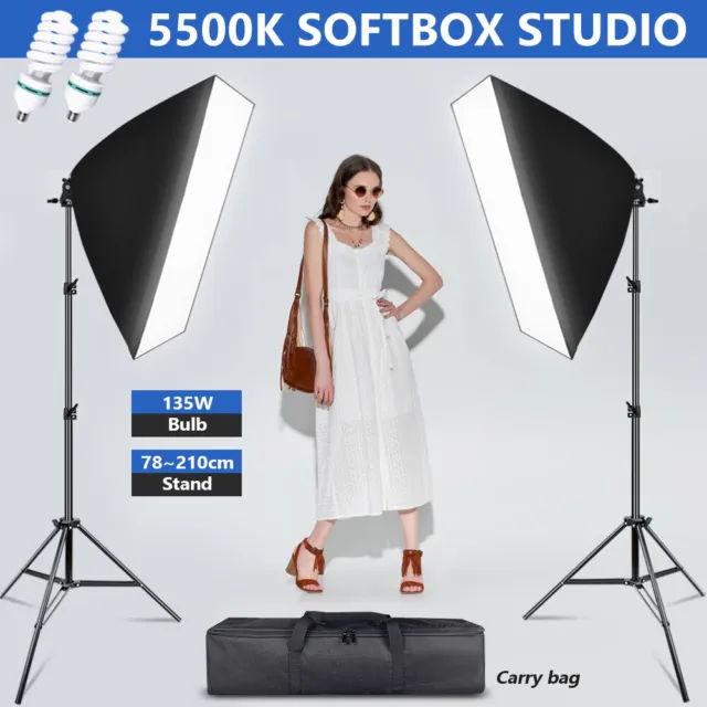 Studio Continuous Lighting Softbox Kit Photography Soft Box Light Stand Set +BAG