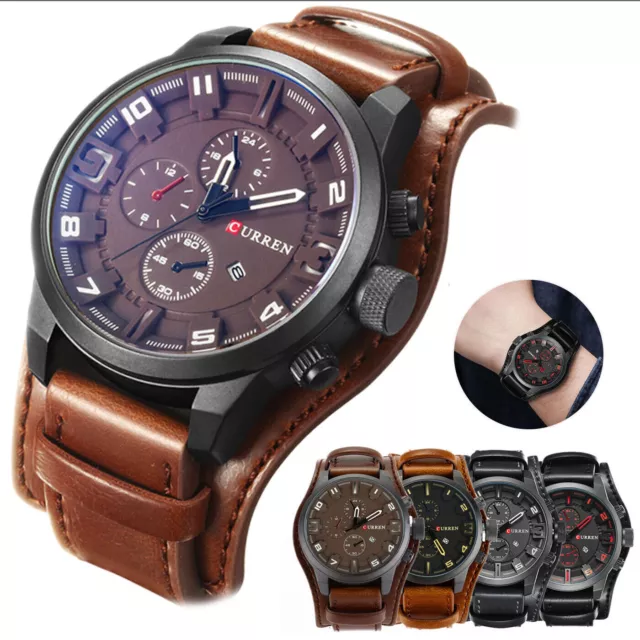 Curren Army Military Quartz Mens Watches Luxury Leather Sport Wrist Watch