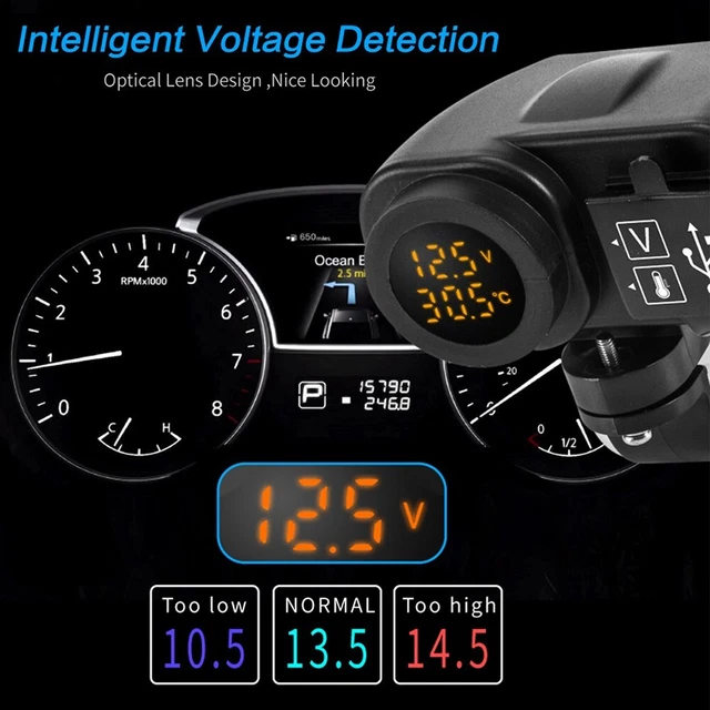 Dc 12V 3In1 4.2A USB Téléphone Chargeur LED Voltmètre Temperature Moto Auto
