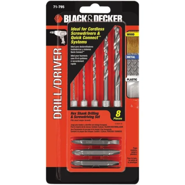 Black & Decker 15054 Hex Shank Drill Bit 4 pcs Set for Wood Metal Plastic 