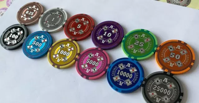 Ace Casino Smooth 14 Gram Clay Poker Chips Sample Set Pack 12 Denominations NEW