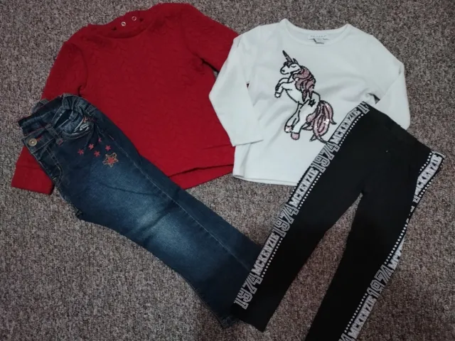 Girls Outfits Bundle Nutmeg/Primark Jumpers Pepco Jeans And Leggings 2-3 Years