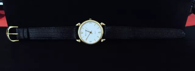 VINTAGE SWISS Made Bueche Girod Men's Watch Gold Tone Genuine Leather ...