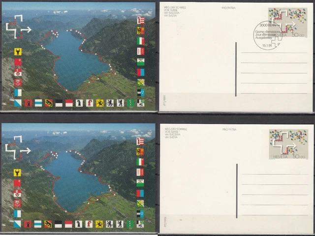 Schweiz PTT/1991 2x Bildpostkarte/Ganzsache Pro Patria "Weg der Schweiz"