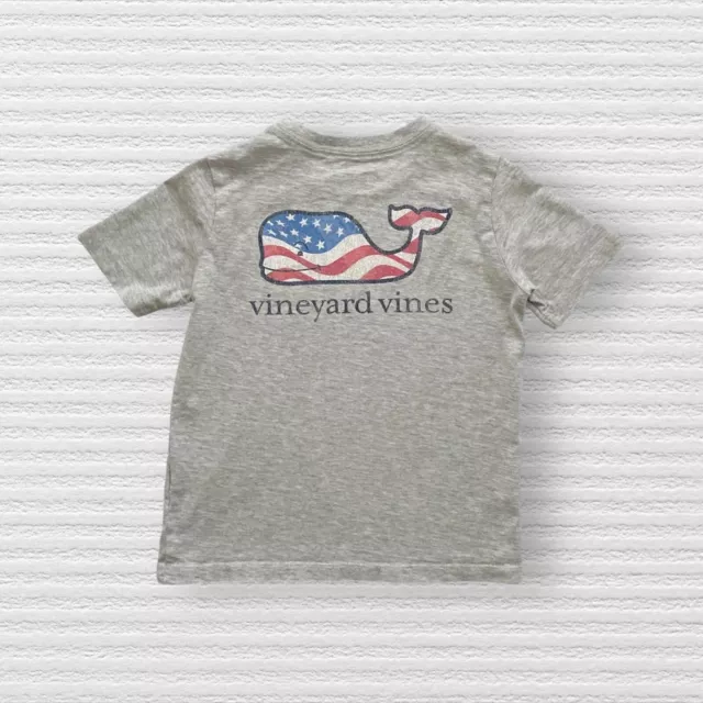 Vineyard Vines Boys Vintage Flag Whale Tee Shirt Gray Short Sleeve Kids Size 5