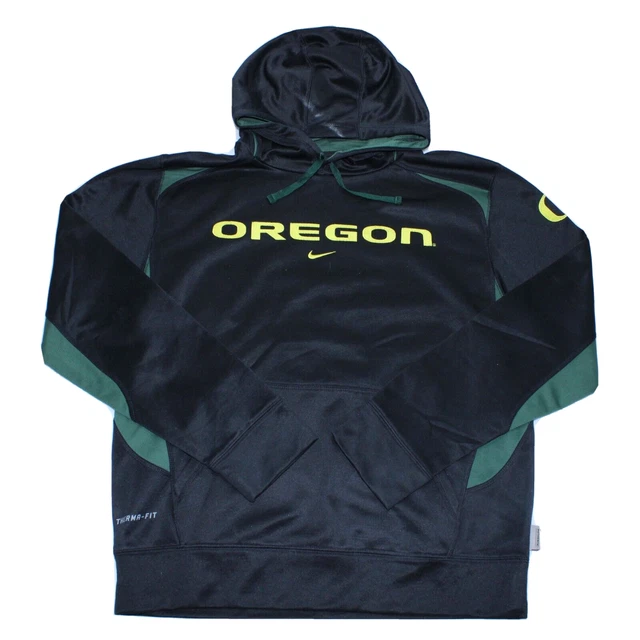 Vintage Nike Oregon University USA Therma Fit Hoodie Black Jumper Size Large