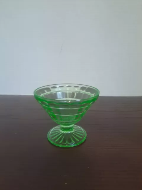 Vintage Gteen Vaseline Glass Cubist Sherbet Cup