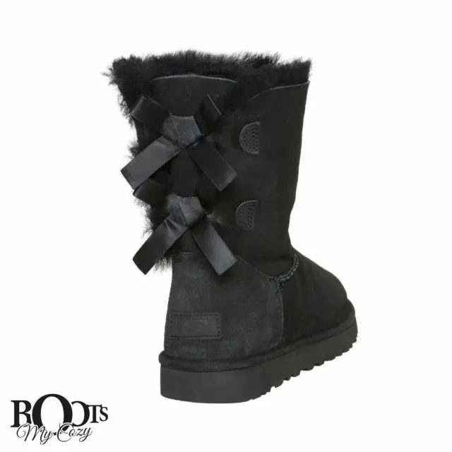 Ugg Bailey Bow Ii Black Suede Sheepskin Classic Boots Size Us 7/Uk 5/Eu 38 New