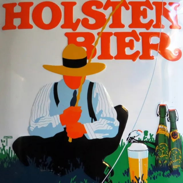 HOLSTEN BIER Brauerei = Antikes Blech Plakat Hamburg um 1930 TOP Angeln DITTRICH