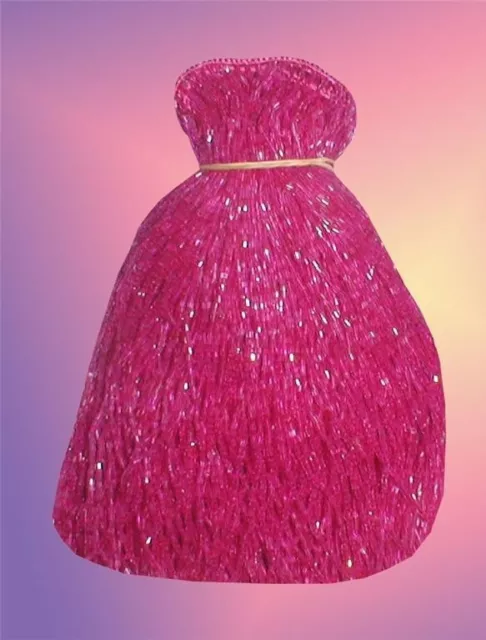FUCHSIA GLASS BEADED BELLY DANCE FRINGE 40" x 8"