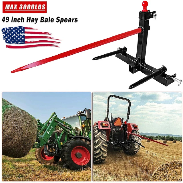 3 Point Hay Bale Spear Trailer Hitch Receiver Cat 1 Tractor Lift Capacity 3000lb