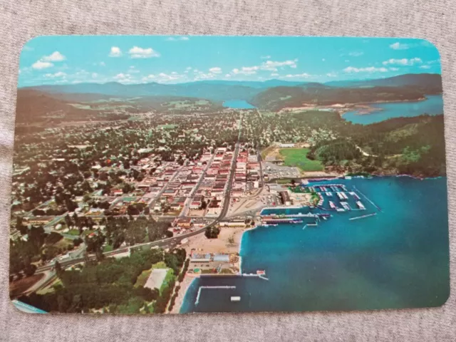 Vtg Postcard Coeur d'Alene Idaho Aerial View Waterfront Park Marinas Fernan Lake