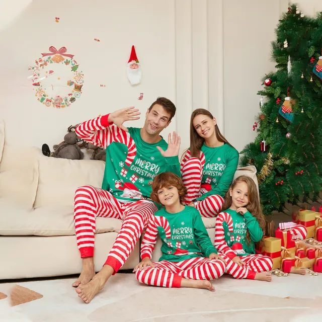 Family Matching Christmas Elf Striped Pajamas Set Sleepwear Nightwear Adult Kids