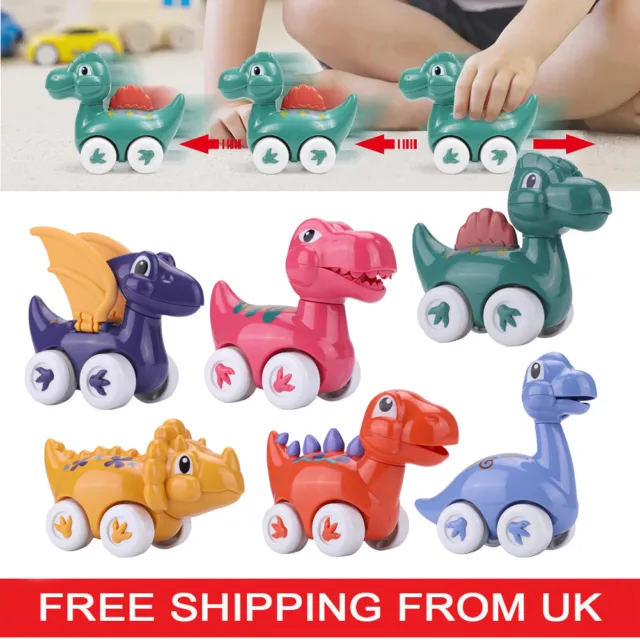 6X Cartoon Dinosaur Pullback Car Dino Toys Kids Birthday Party Favors Xmas Gift
