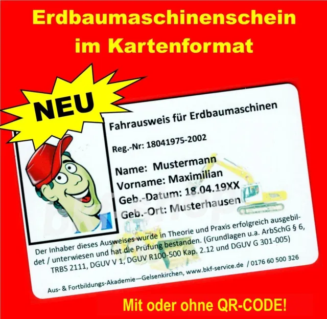 Fahrausweis Erdbaumaschinen Führer Baggerschein Führerschein  Kartenformat Auswe