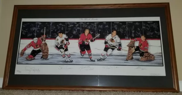 CHICAGO BLACKHAWKS LIMITED EDITION BOBBY HULL LITHOGRAPH SIGNED BY 5 HOFers