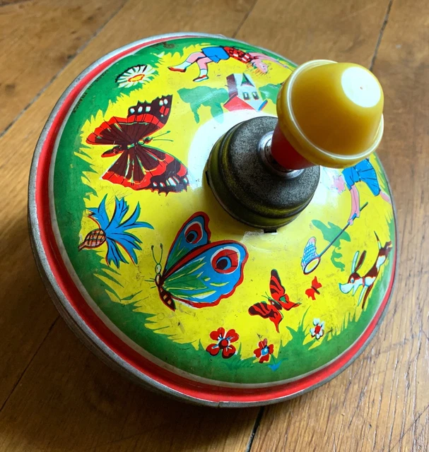 ANCIENNE TOUPIE TOLE DECOR AVIONS - Objets divers (12741041