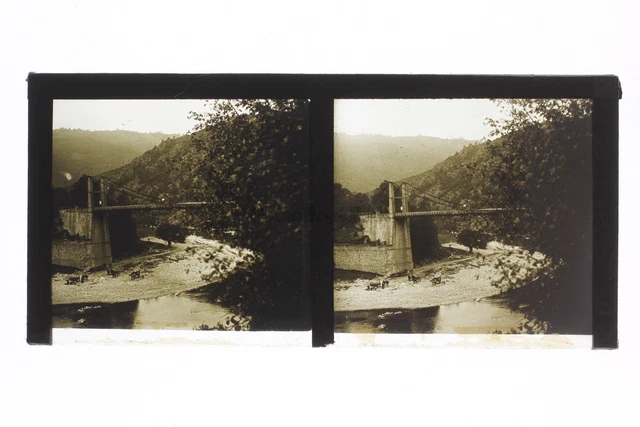 Le Pertuiset Pont Loire  France Photo Stereo Plaque de verre Vintage 1928