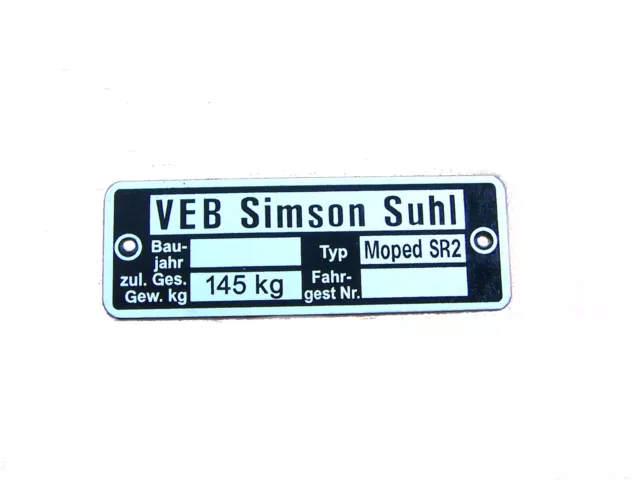 Typenschild Simson Suhl SR 2