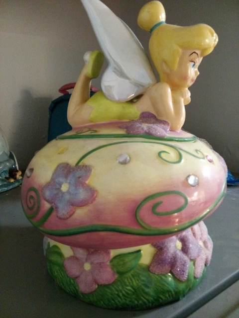 Disney Tinkerbell on Magic Mushroom Cookie Jar Retired Rare Vintage Nice Disney Tinkerbell on Magic Mushroom Cookie Jar Retired Rare Vintage Nice