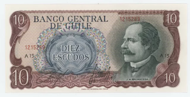 Chile 10 Escudos ND 1970 Pick 142 UNC Uncirculated Banknote Alfonso & Jaime